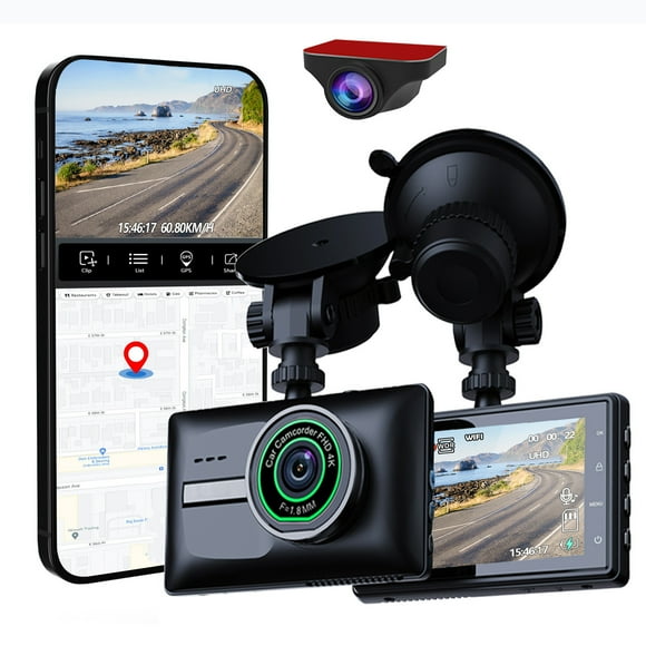 Dvkptbk Dash Cam 4K Clear Dash Cam Front and Rear Dash Camera for Cars with Wifi Sensor/Loop Recording/Parking Monitoring/Motion Detection/Hd Night Vision/Reverse Car Accessories