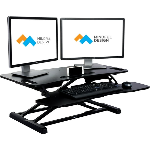 Mindful Design Adjustable Height Sit To Stand Elevating Desk (Black, Extended)