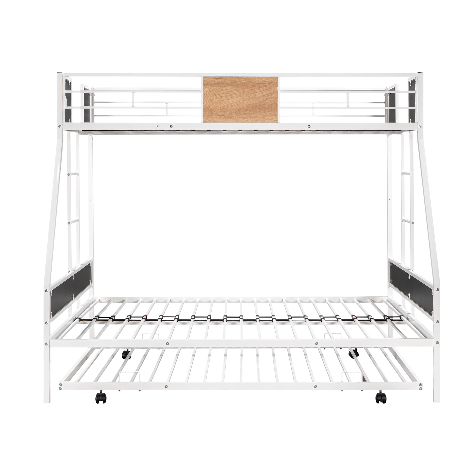 Gewnee Twin over Full Metal Bunk Bed with Trundle and  Two Ladders for Kids Room, White