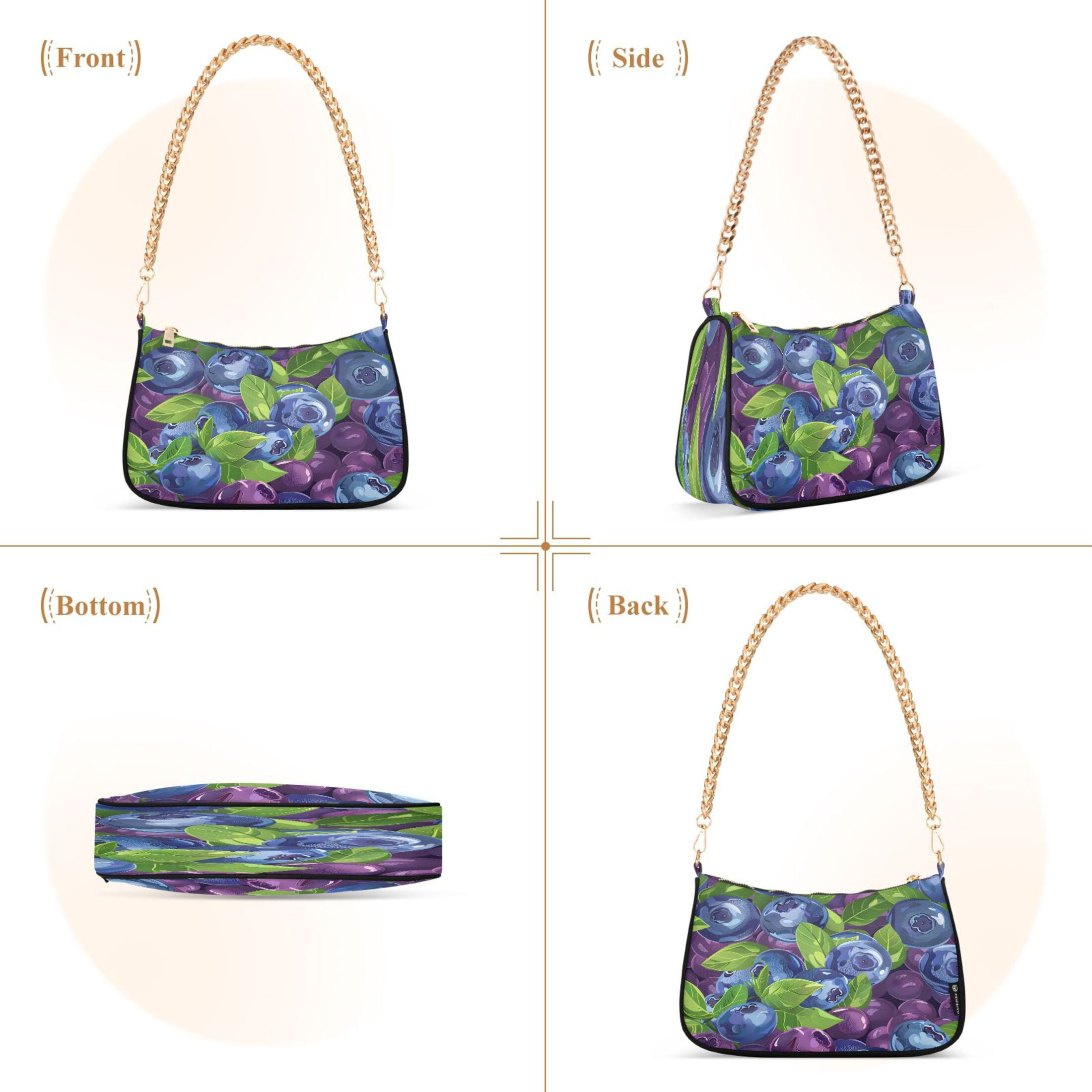 Ryvnso Blueberries Berries Womens Chain Shoulder Bag Tote Handbags Clutch Hobo Purse with Zipper for Travel