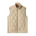 thumbnail image 2 of SuTry Womens Lightweight Vest Fall Winter Solid Color Lapel Zip Pockets Warm Sleeveless Jackets Fashion Casual Coat(Khaki#2,3XL), 2 of 9