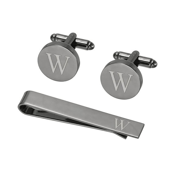 Uxcell Cuff Links, Initial Tie Clip and Cufflink Set for Men Classic Copper, Letter W(Black)