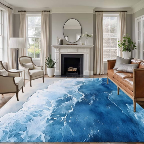 6'x9' Area Rugs, Blue Coastal Indoor Outdoor Area Rug for Living Room Bedroom, Summer Beach Nautical Sea Ocean Washable Bathroom Rugs Kitchen Floor Carpet Mats Home Decor Aesthetic