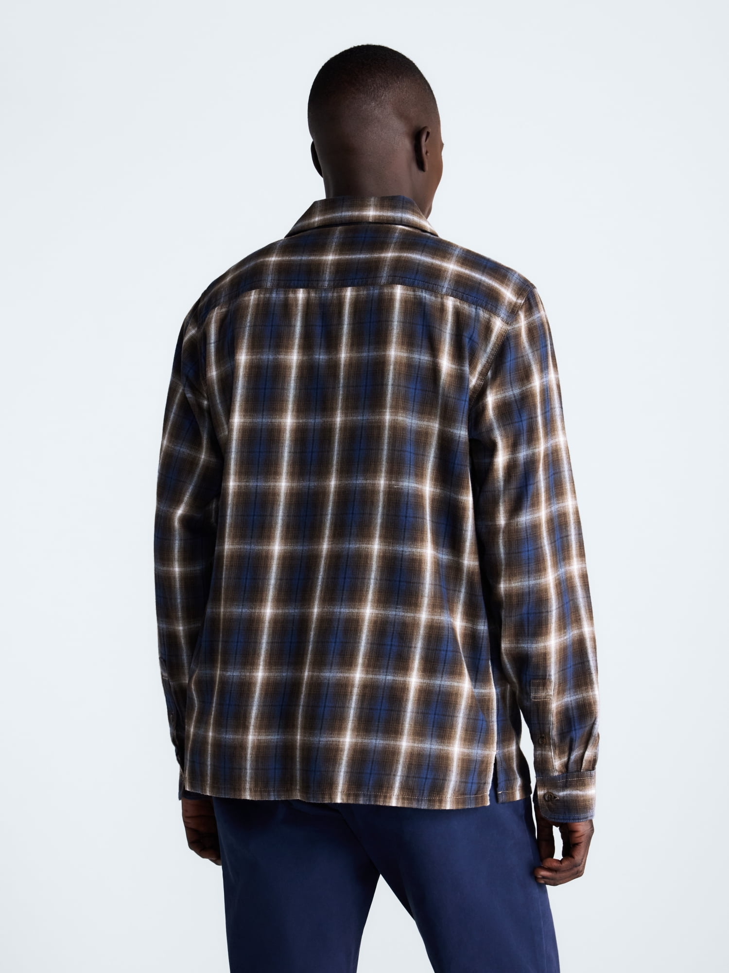 Free Assembly Men’s Cotton Twill Camp Shirt with Long Sleeves, Sizes XS-3XL