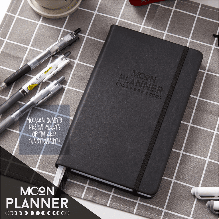 Moon Planner Daily Weekly and Monthly Planner Undated, A5 size, Hard Cover  - Black