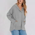 thumbnail image 5 of MELDVDIB Womens Half-Button Hoodies Fall Winter Solid Color Long Sleeve Oversized Hooded Sweatshirts Fashion Casual V Neck Pullover Tops Gray L, 5 of 9