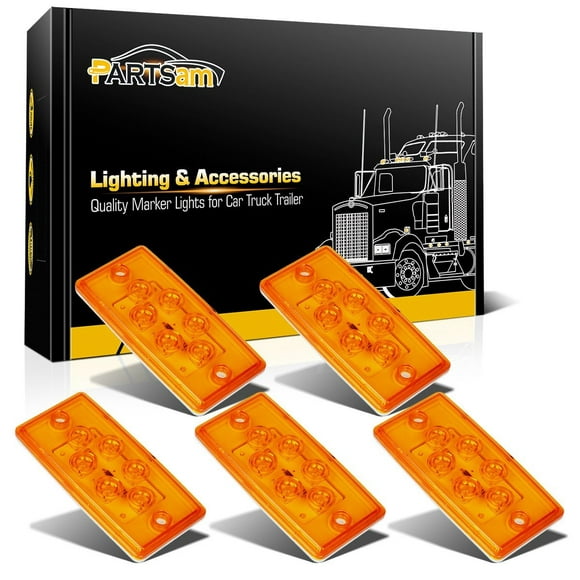 Partsam Truck Cab Light 6LED Amber Top Roof Running Cab Marker Light 5pcs Waterproof Compatible with Freightliner Heavy Duty Trailer Trucks
