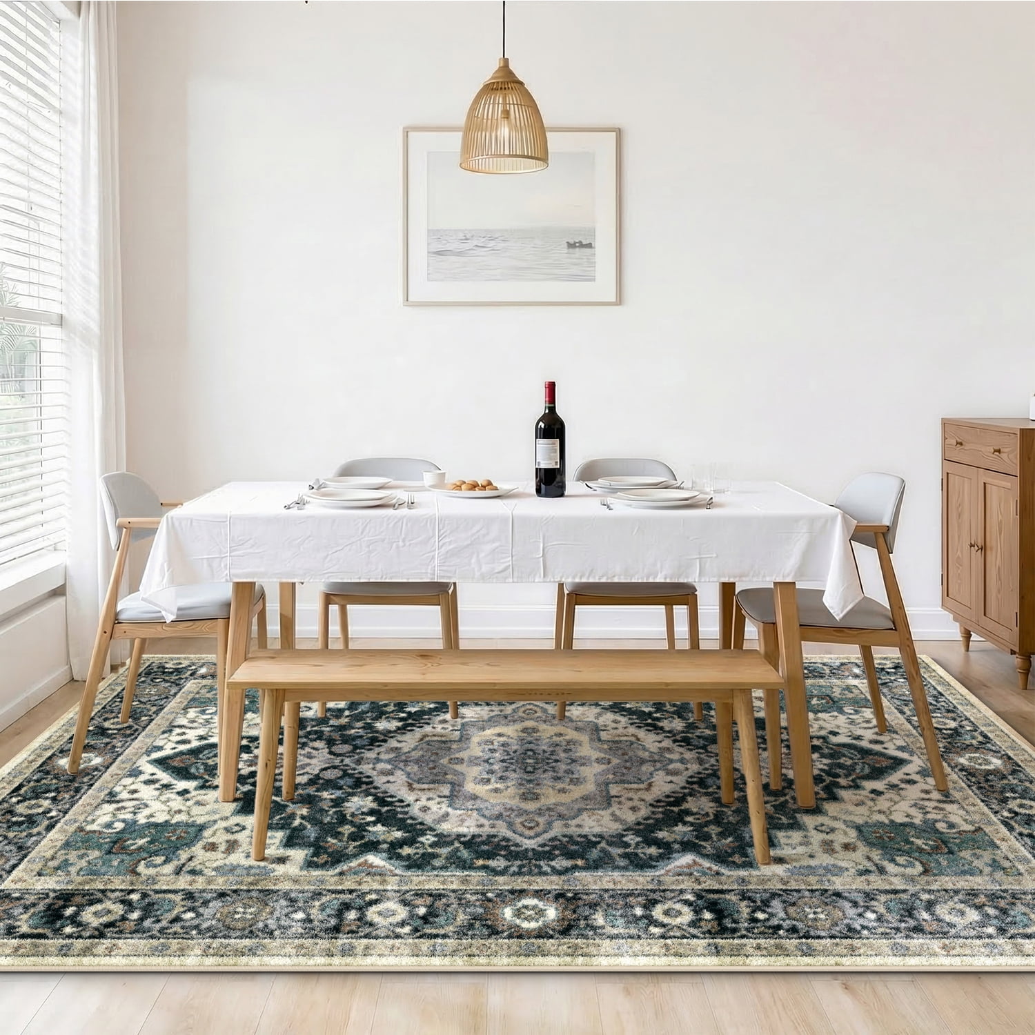 Area Rugs for Living Room, 6'x9' Washable Moroccan Neutral Geometric Low Pile Non-Slip Rug for Bedroom Kitchen Dining Room Entryway