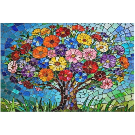 1000 Piece Puzzles for Adults Stained Glass Art Tree of Life Flower Colorful Mosaic Jigsaw Puzzles 1000 Pieces with Letters on Back Hard Impossible Difficult Challenging Family Puzzle