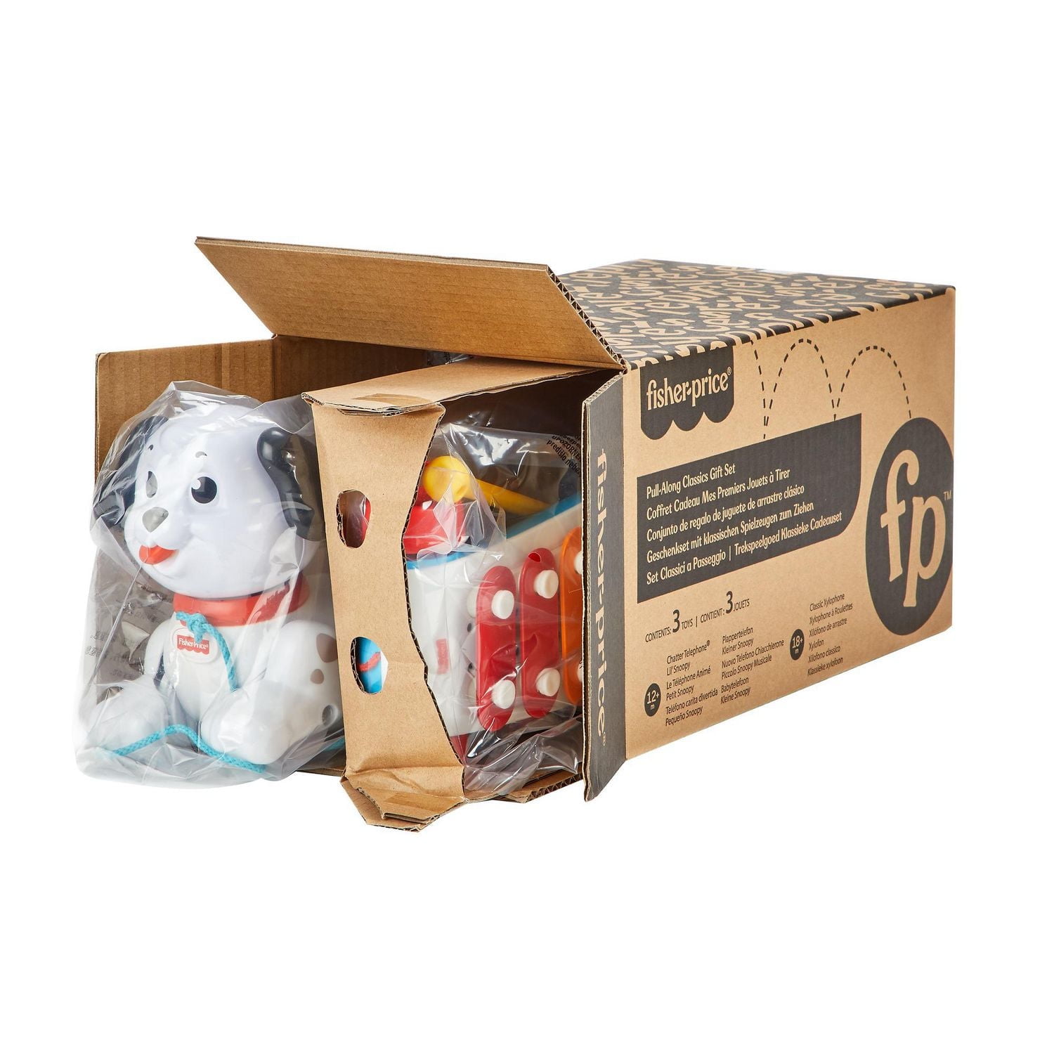 ​Fisher-Price Pull-Along Basics Gift Set, 3 classic pull toys for infants and toddlers ages 12 months and older