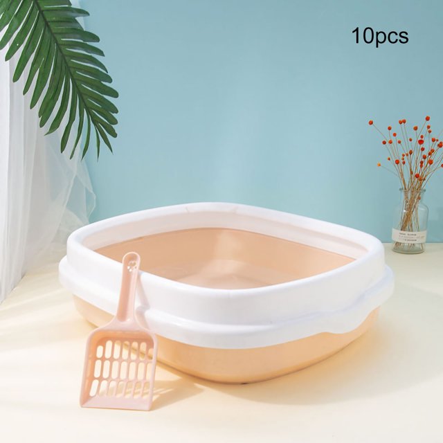 Cat Litter Pan Large Space Splash Resistance Thickened Semi Enclosed Cat Poop Basin with Cat Litter Shovel Pink S