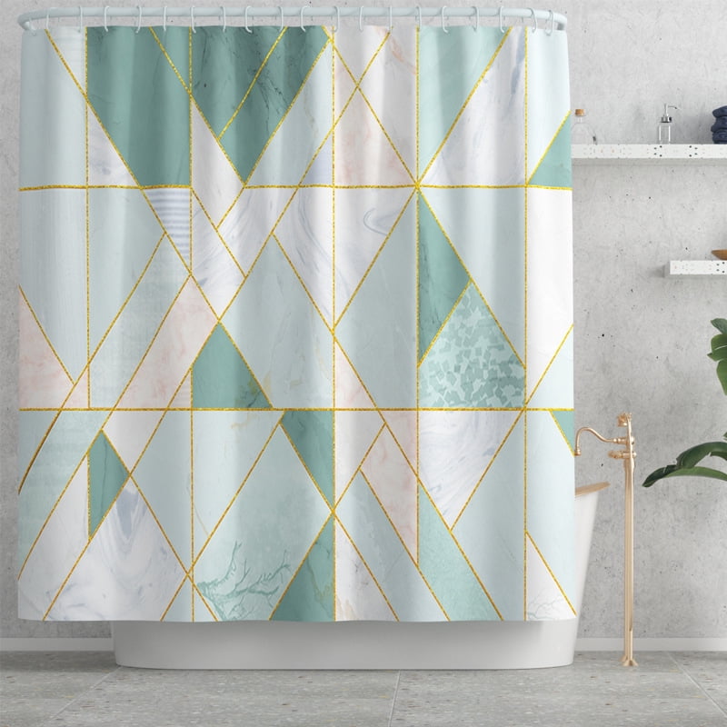 CINEEN Marble Print Shower Curtain with 12 Hooks for bathroom,Green