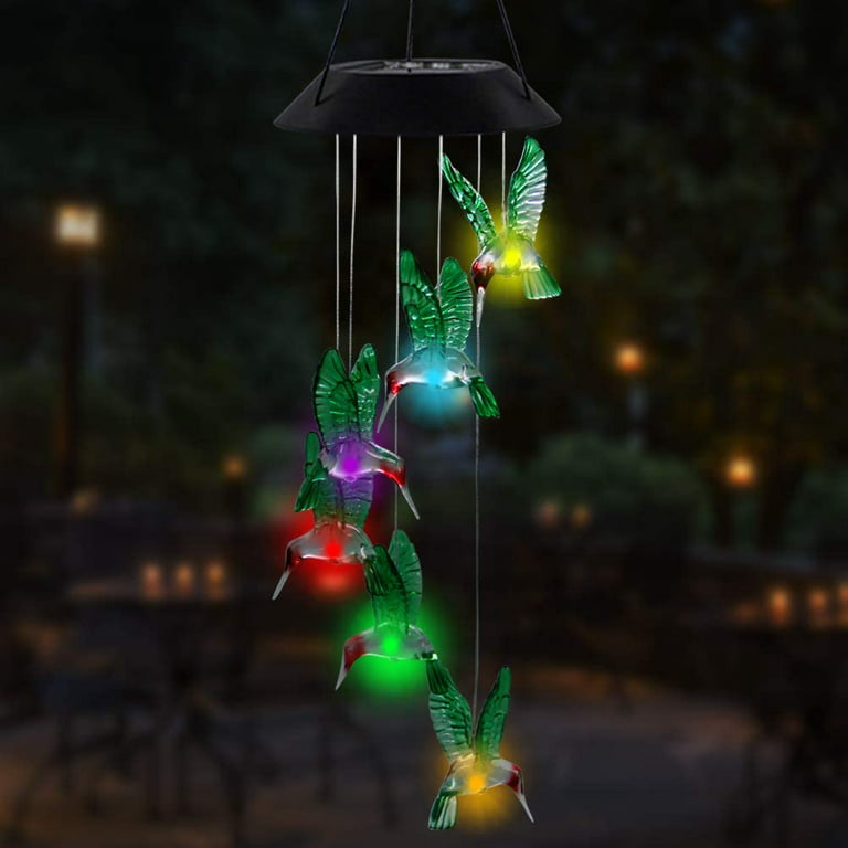 Solar Wind Chimes Lights LED Color Changing Hanging Hummingbird Ball Garden  Lamp