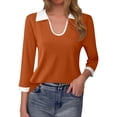 thumbnail image 1 of MHFRRA Camiseta de Manga Larga con Cuello En V Ajustado y Cuello En Bloque de Color para Mujer Rd1, 1 of 3
