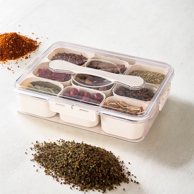 Caja de almacenamiento de especias con tapa y mango de bocadillos rectangulares Caja de bocadillos multifunción portátil para dulces Nueces vegetales Almacenamiento de frutas
