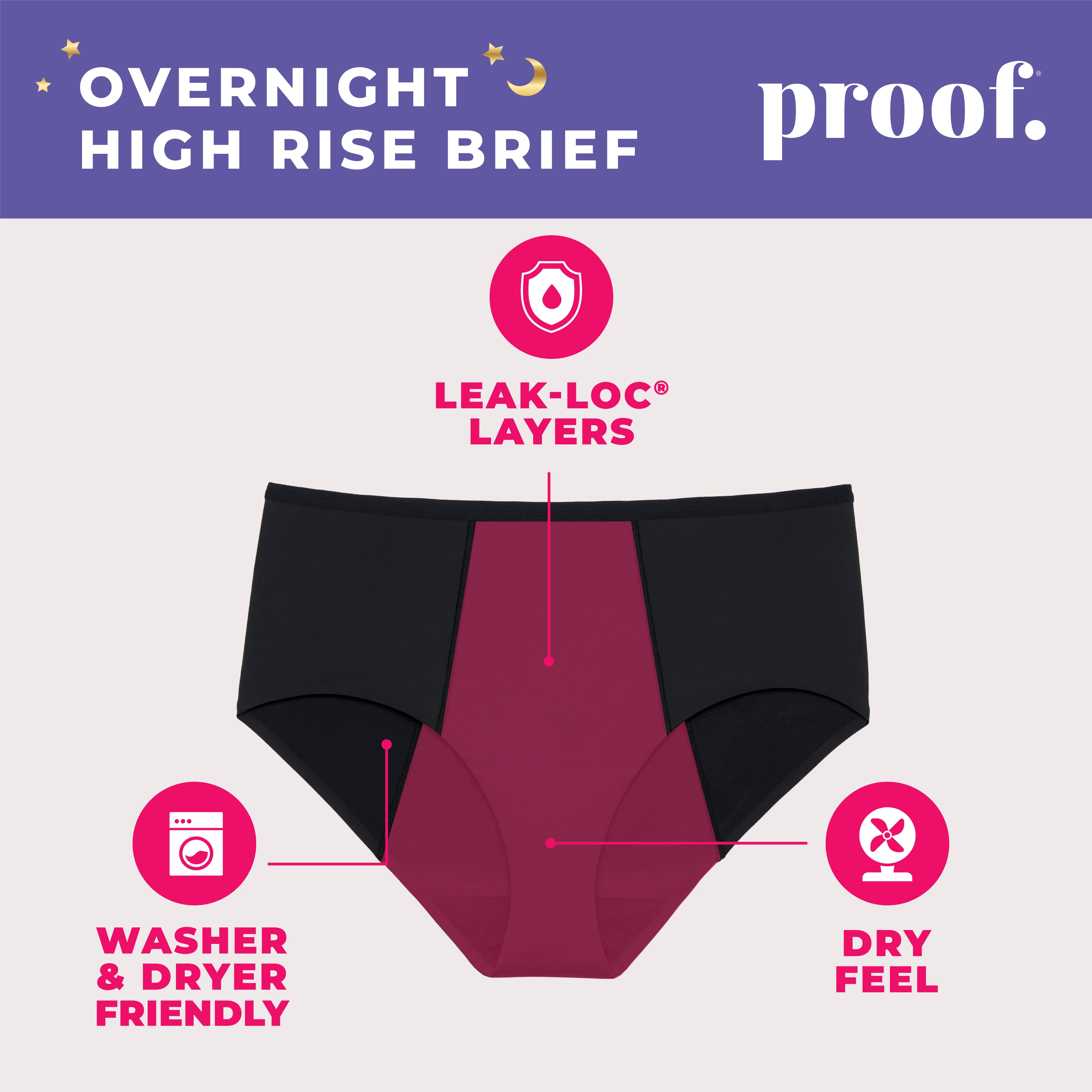 Proof Women's Overnight Absorbency, High Rise Period Underwear, Black, Choose Your Size