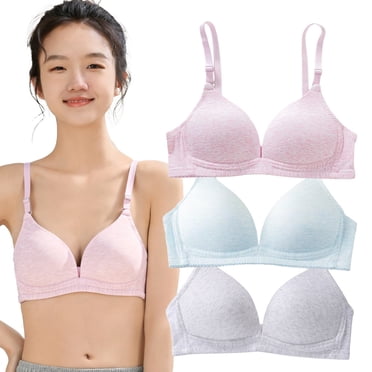 3 Pack Girls Soft Padded Training Bralette Cotton Bras Adjustable Straps for Teen Girls Comfort Size 32-38