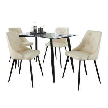 LumiSource Black Metal, Clear Glass, Cream PU Clara-Giovani Dining Set - 5 Piece
