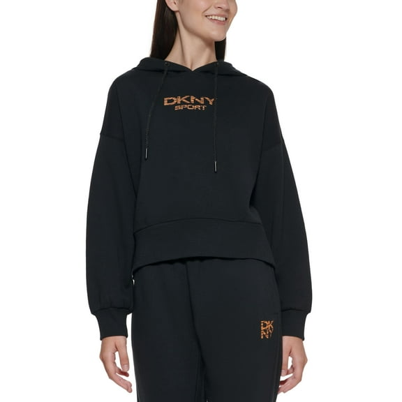 DKNY Womens Sport Tiger-Print Logo Hoodie;Small
