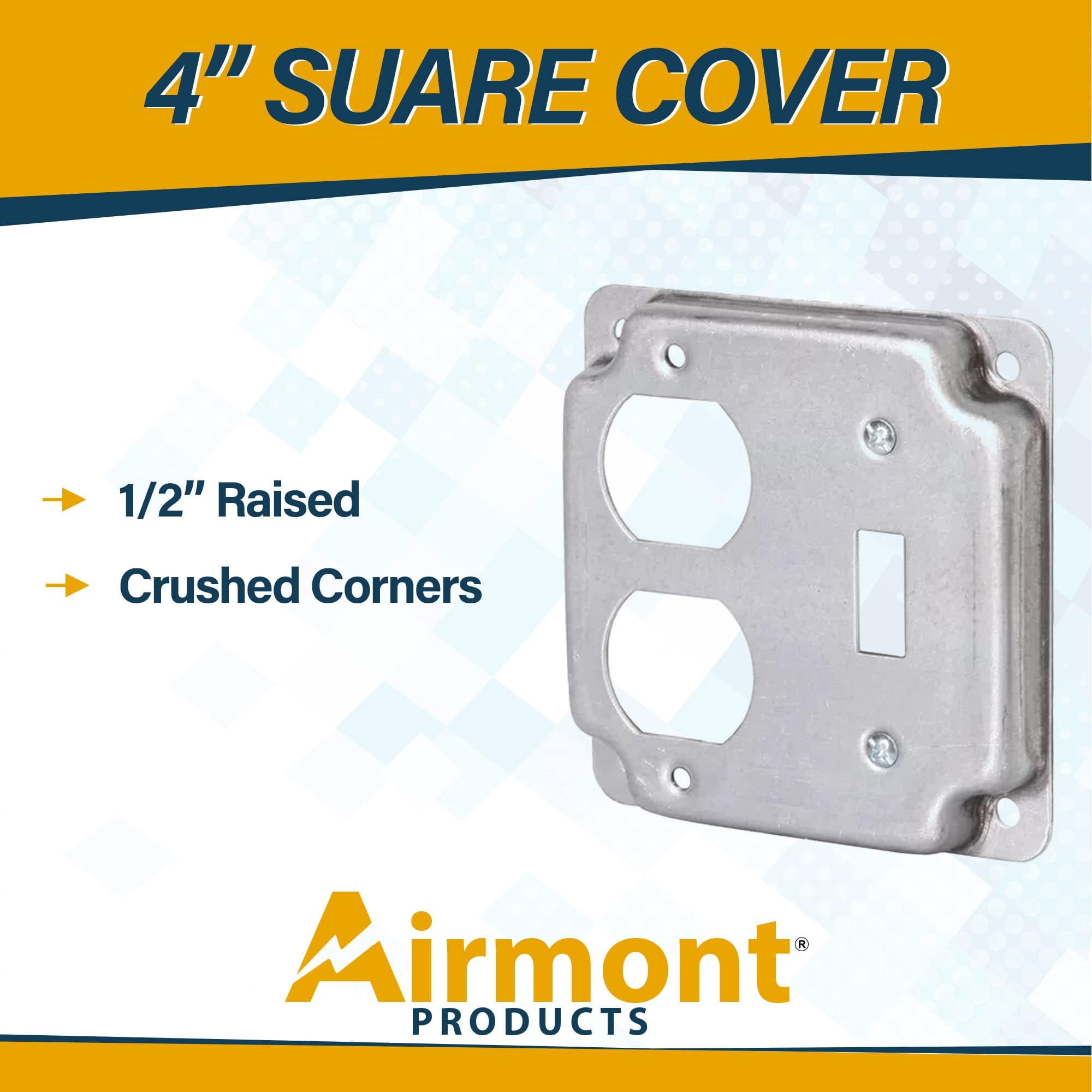 5 Pack Airmont Products 2-Gang Toggle and Duplex Electrical Box Cover - 4 Inch Square 1/2 Inch Raised Galvanized Steel Exposed Work Cover - Surface Mount Junction Box Cover for Outlet Combos