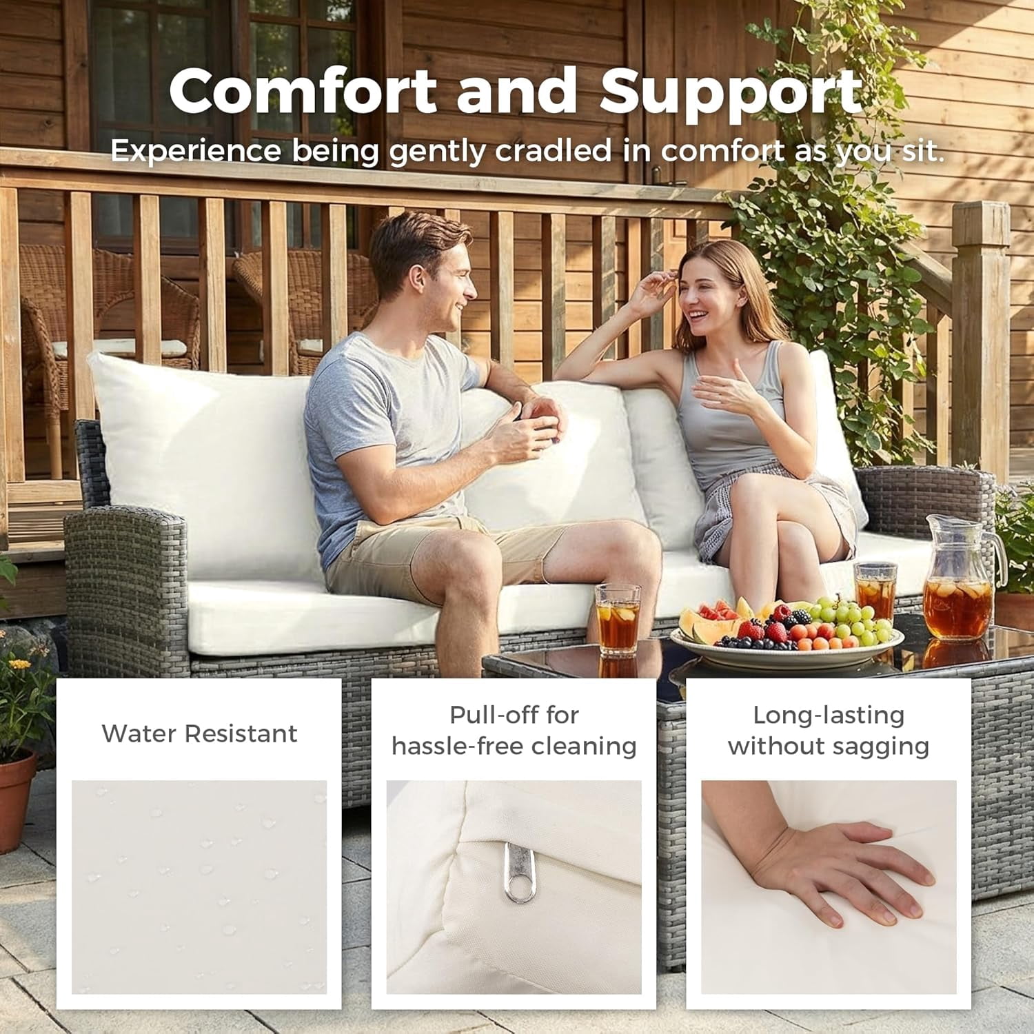 Ainfox 7-Piece Outdoor Wicker Patio Furniture Set, Sectional Conversation Set with 3-Seat Sofa, Loveseat, Coffee Table, Chairs & Ottomans, Gray, Space-Saving Design for Backyard, Porch, Poolside