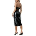 thumbnail image 3 of INSPIRE CHIC Women's 2 Piece Outfit Faux Leather Crop Strapless Top and Long Bodycon Skirt Sets Black XS, 3 of 5