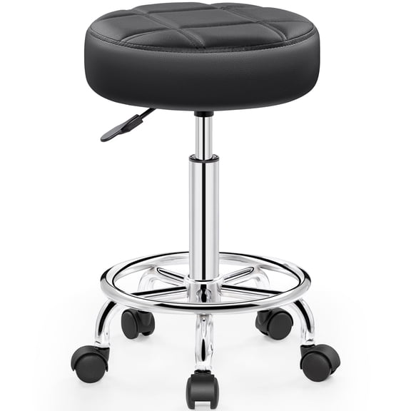 Primy Adjustable Rolling Stool with Wheels, PU Leather Small Office Chair with Foot Rest,Versatile Adjustable Swivel Stool for Tattoo Massage Salon Spa Teach Medical Facial Office Home Work Kitchen