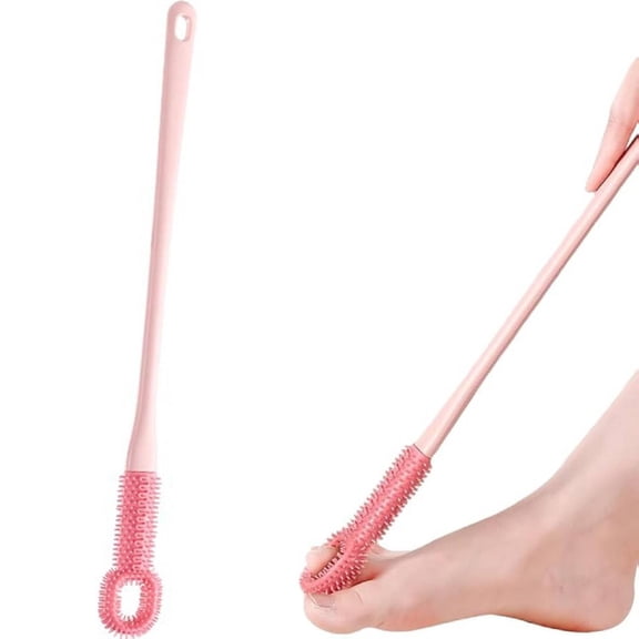 Easy-Reach Deep Cleaning Foot Brush, 15.7" Foot Scrubber in Shower with Long Handle Silicone Gap Brush Between Toes Cleaner Soft Feet Care Scrub for Seniors(Long-haired)
