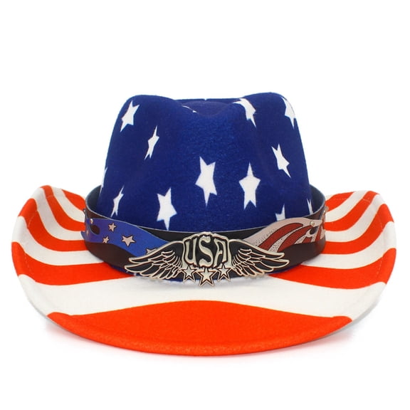 Bainana 250 Anniversary USA Hat For Women Men Wide Brim Retro Breathable Red White And Blue Cowboy Hat For July 4Th Festival Party