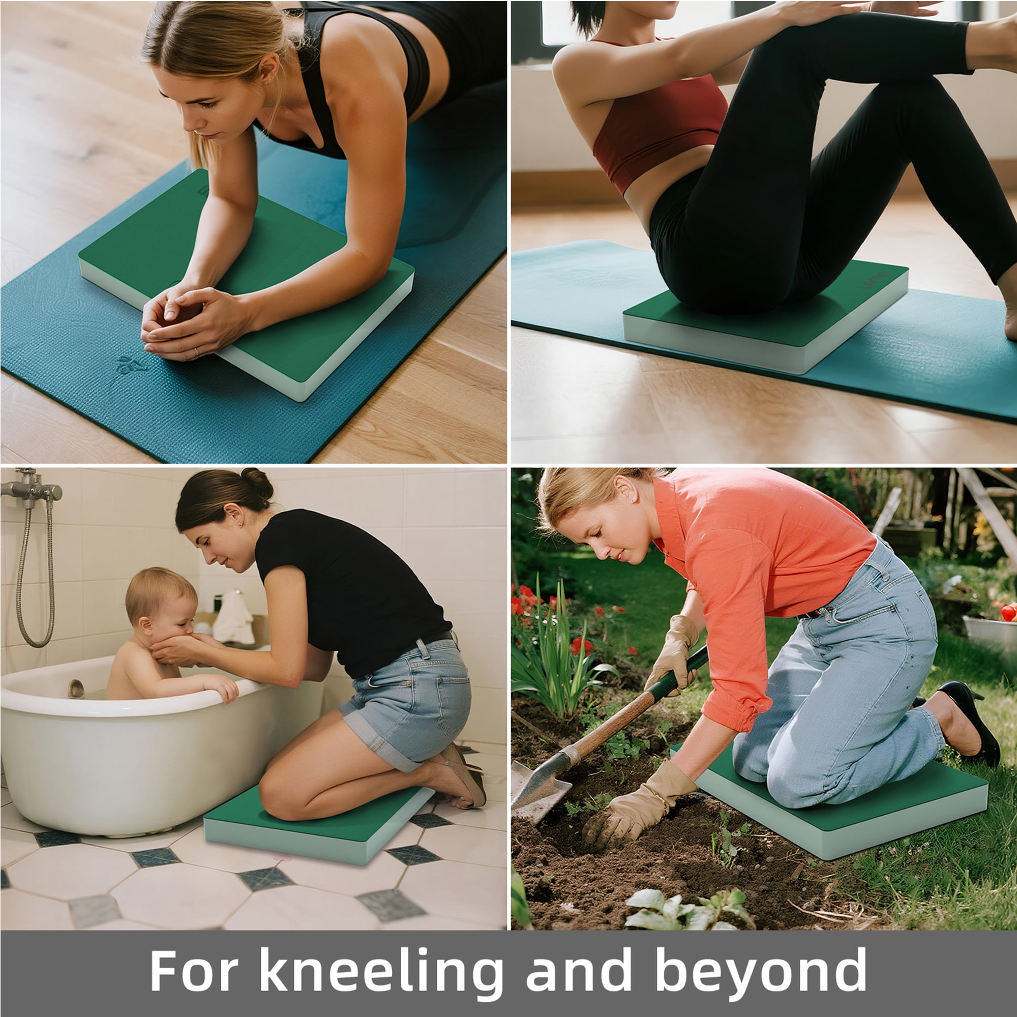 LAMEI Knee Pads, TPE Leather Gardening Balance Board, Extra Thick 1.6" Waterproof Bath Kneelers, Elbow Rest Pad Set for Yoga/Bath/Garden(Green)