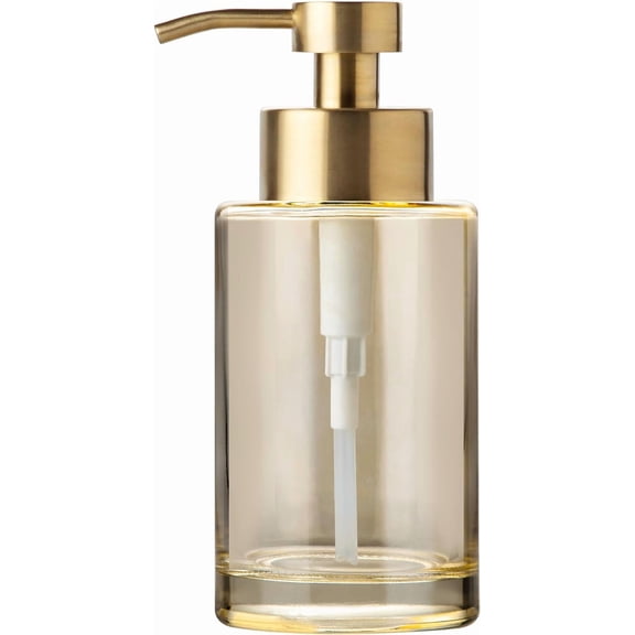 Enra Thick Glass Soap Dispenser with Stainless Steel Pump,12oz Gold Bathroom Hand Liquid Dispensers,Lotion Dispenser,Soap for Bathroom,Kitchen