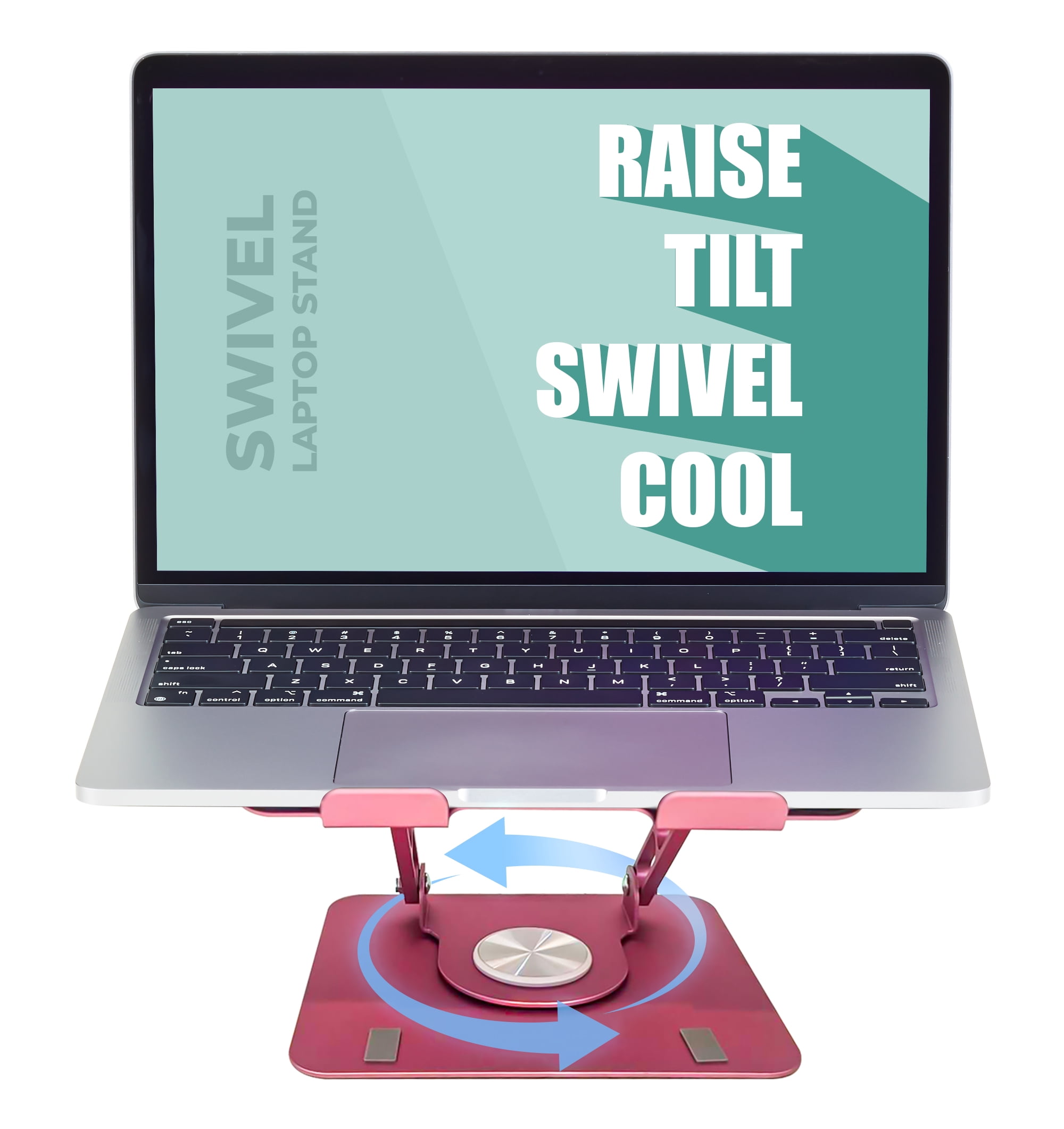 Swivel Laptop Stand for Desk – Adjustable Laptop Riser with 360° Rotation, Height & Tilt, Vented Metal Cooling Panel, Portable Folding Stand (RoseGold)
