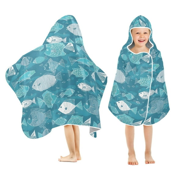 joogoo Cute Fishes Kids Hooded Beach Towel Baby Bath Towel 23.5"x50"