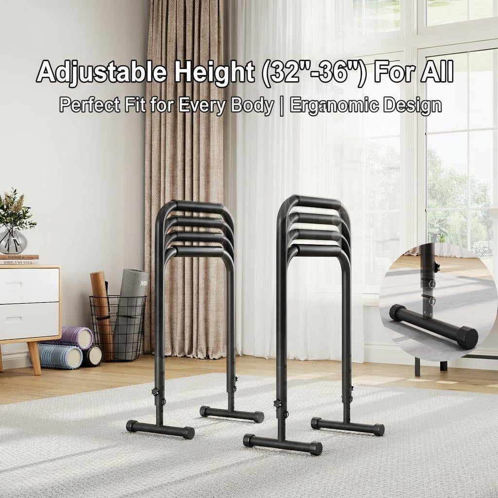 Heavy Duty Dip Bar Station 440LBS, Adjustable Height 32-36", Portable for Home Gym Calisthenics