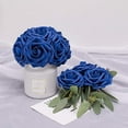 thumbnail image 4 of Artificial Flowers 25pcs Real Looking Royal Blue Foam Fake Roses with Stems for DIY Wedding Bouquets White Bridal Shower Centerpieces Arrangements Mothers Day Party Tables Decorations, 4 of 10