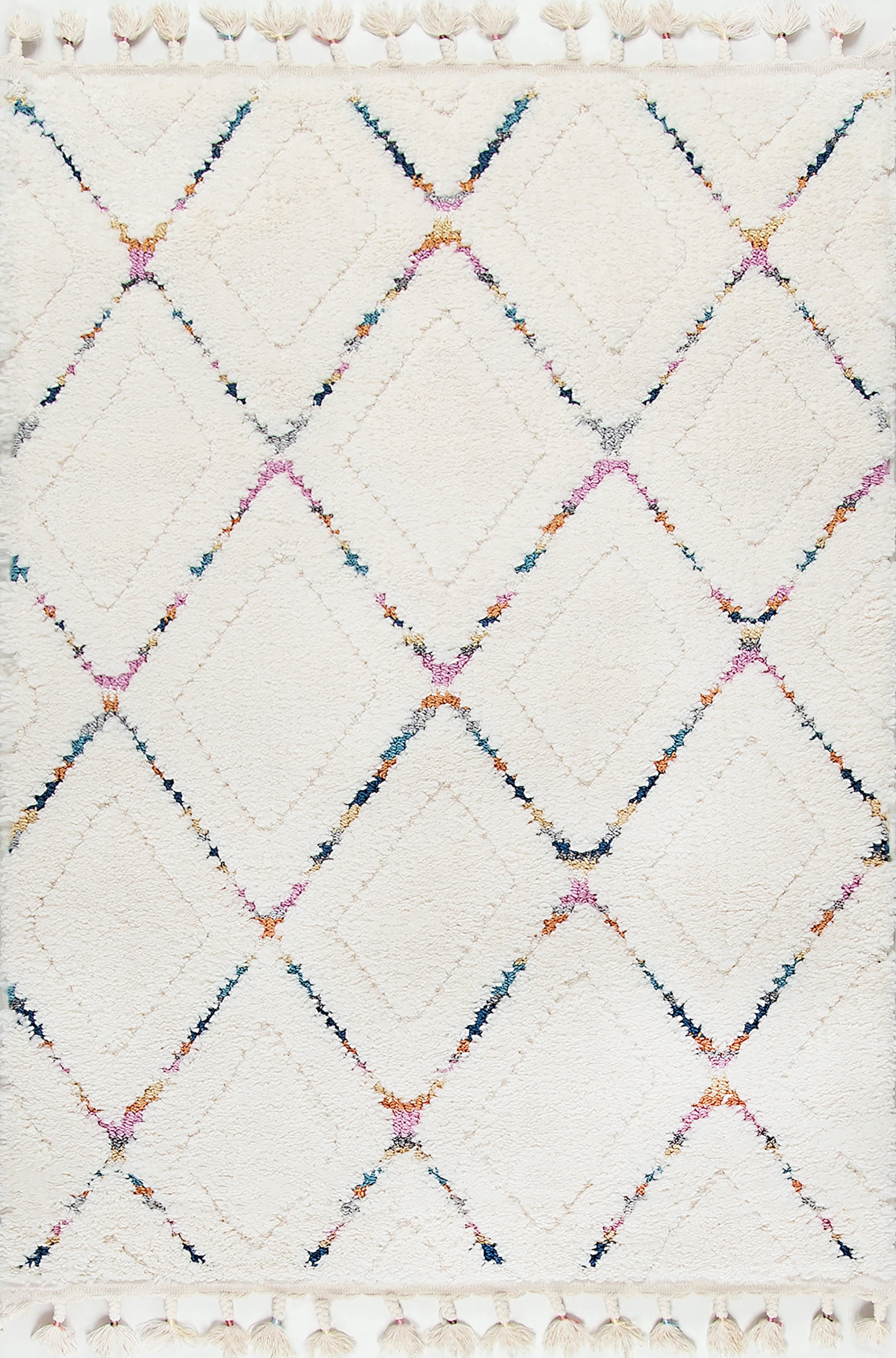 Contemporary 4x6 Area Rug Shag Thick (4' x 5'3'') Geometric Cream, Multi-color Indoor Rectangle Easy to Clean