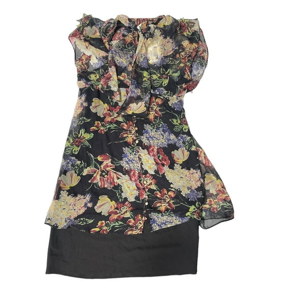 Haute Hippie Short Slevees Womens Dress, 1 Piece Size Small Color Black Floral