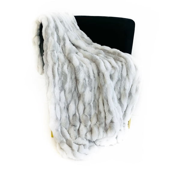 Plutus Brands Plutus White Silver Snow Chinchilla Faux Fur Luxury Throw Blanket, 60L x 84W