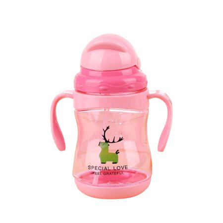 300ML Baby Straw Cup, Infant Feeding Sippy Cups With Handles Cute Water Drinking Learning With Straw Leak Proof Anti-flatlence Removable Bottle