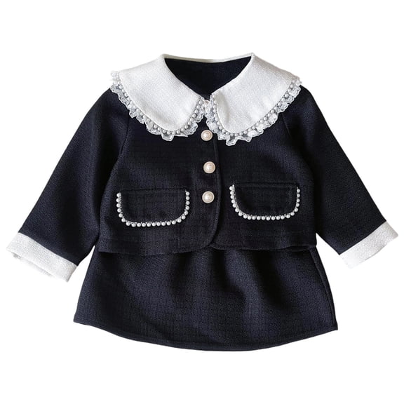 Tisuna Fall Outfit Set For Kids Girls Elegant Long Sleeve Crew Neck Pearl Detail Tops And Skirt Outfits Children'S 2 Pieces Casual Wear Clothes Set Size 3-4 Years