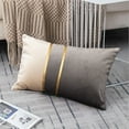 thumbnail image 4 of Juego de 2 fundas de almohada con ribete de terciopelo, Color Patchwork con funda de almohada de cuero dorado, funda de cojín de 12x20 pulgadas, 4 of 5