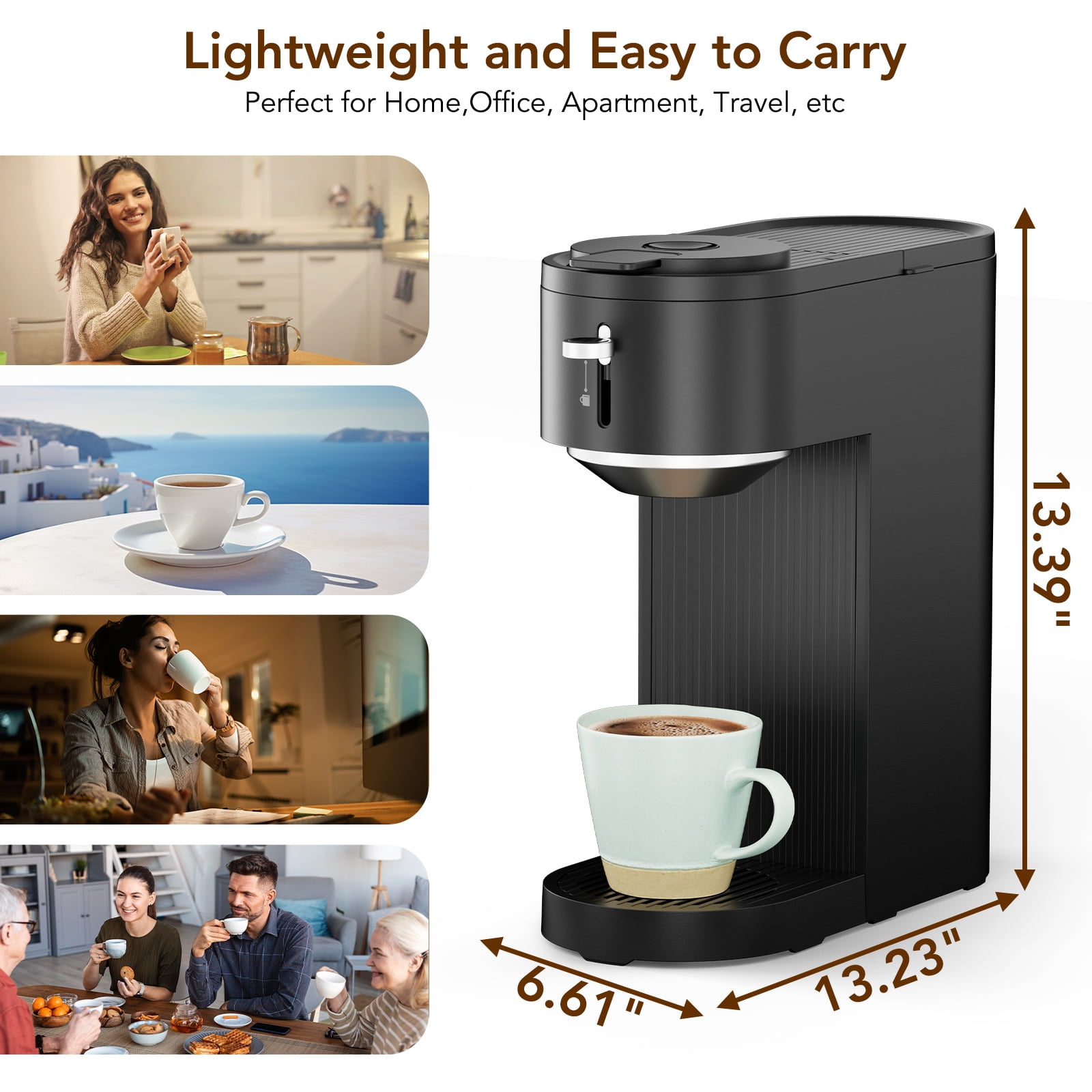 KNDKO Single Serve Coffee Maker for K Cup POD or Ground Coffee, Coffee Machine with 14oz Water Tank, Adjustable Funnel Handle, Self-Clean