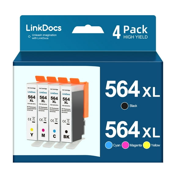 LinkDocs 564XL Compatible HP 564XL Ink Cartridges used with HP Photosmart 5520 5525 6520 7520 5510 6510 7510 7525, Premium C309G Printers  (Black, Cyan, Magenta, Yellow, 4 Pack)
