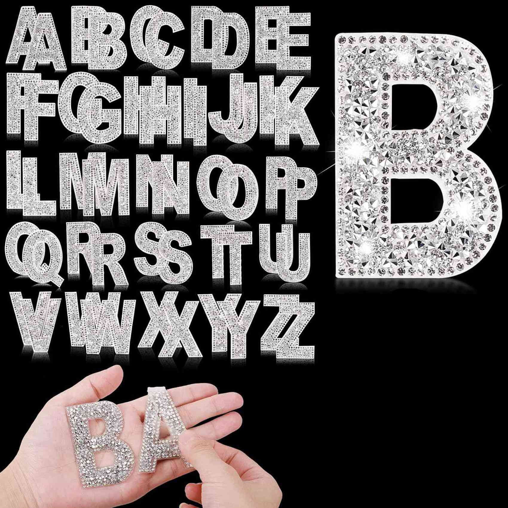 52Pc Glitter Rhinestone Alphabet Letter Stickers 2.4In Rhinestone A-Z