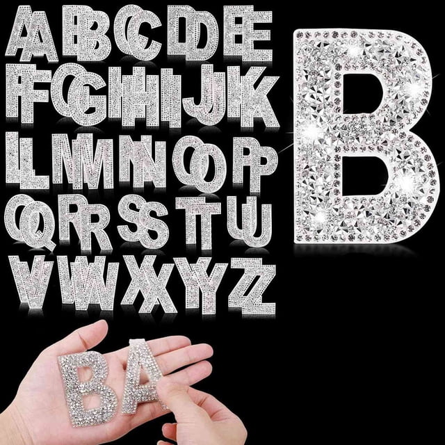 104x Glitter Rhinestone Alphabet Letter Stickers 2.4 Inch Resin Rhinestone Iron on Letter Glitter Self-Adhesive A-Z