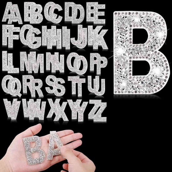 104x Glitter Rhinestone Alphabet Letter Stickers 2.4 Inch Resin Rhinestone Iron on Letter Glitter Self-Adhesive A-Z