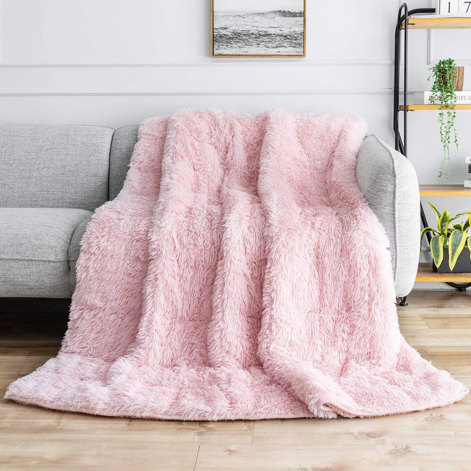 Shaggy Faux Fur Weighted Blanket 15lbs BUZIO Super Soft Plush Fleece and Cozy Sherpa Reverse Long Fur Fluffy Bed Throw Blankets 60x80 Cream