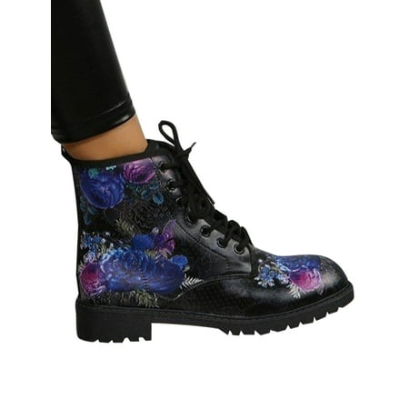 

Kesitin Women Slip Resistant Block Ankle Boots Walking Booties Comfort Round Toe Low-calf Boot Blue Rose 4.5
