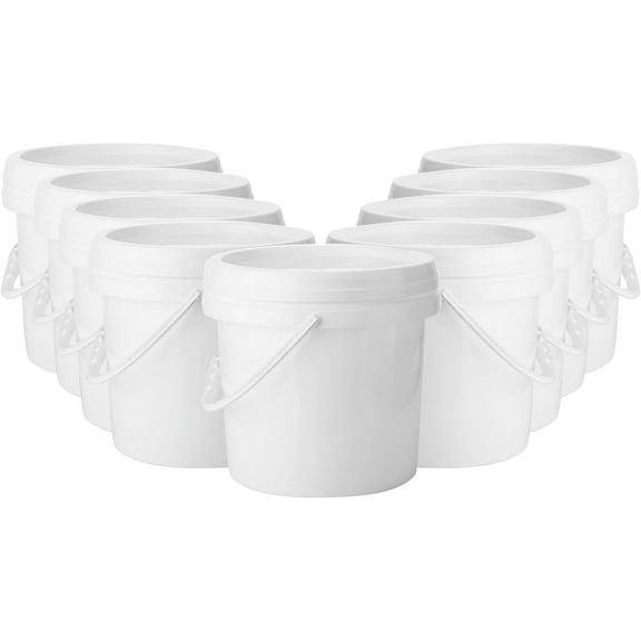 10 Pack White Plastic Bucket with Handle and Lid Food Storage Bucket Containers All Purpose Pail for Multipurpose Paint Water Art Crafts Projects Garage Organization (White,1 Gallon)