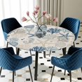 thumbnail image 5 of Elastic Fitted Round Tablecloth, Blue Beige Coastal Waterproof Stretch Table Cover for 36"-44" Tables, Summer Beach Starfish Coral Nautical Rustic Washable Outdoor Tablecloths for Patio, Camping, 5 of 9